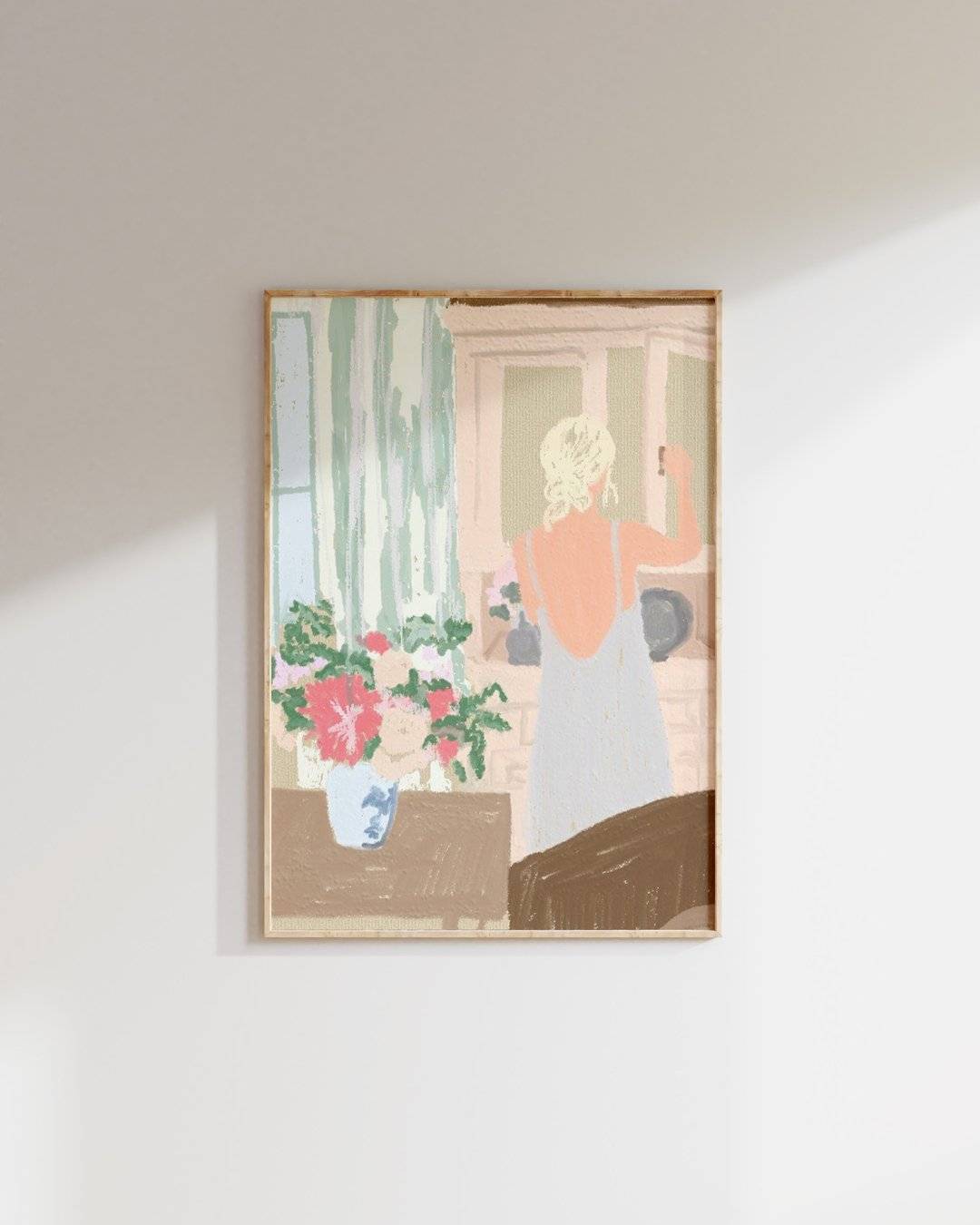 a painting hanging on the wall of a room