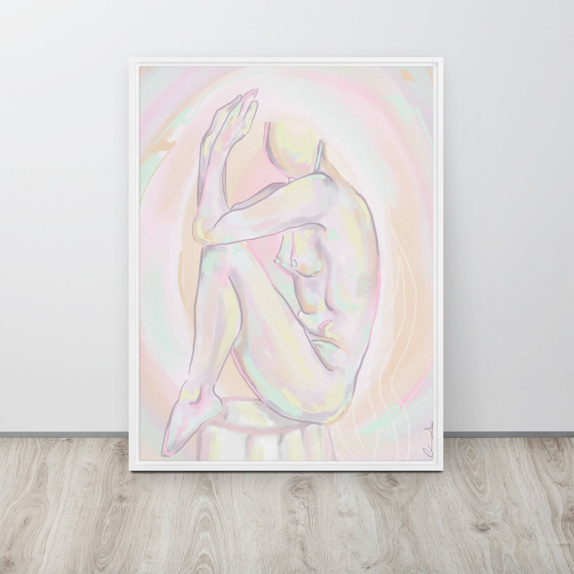 a pastel painting of a naked man on a white wall