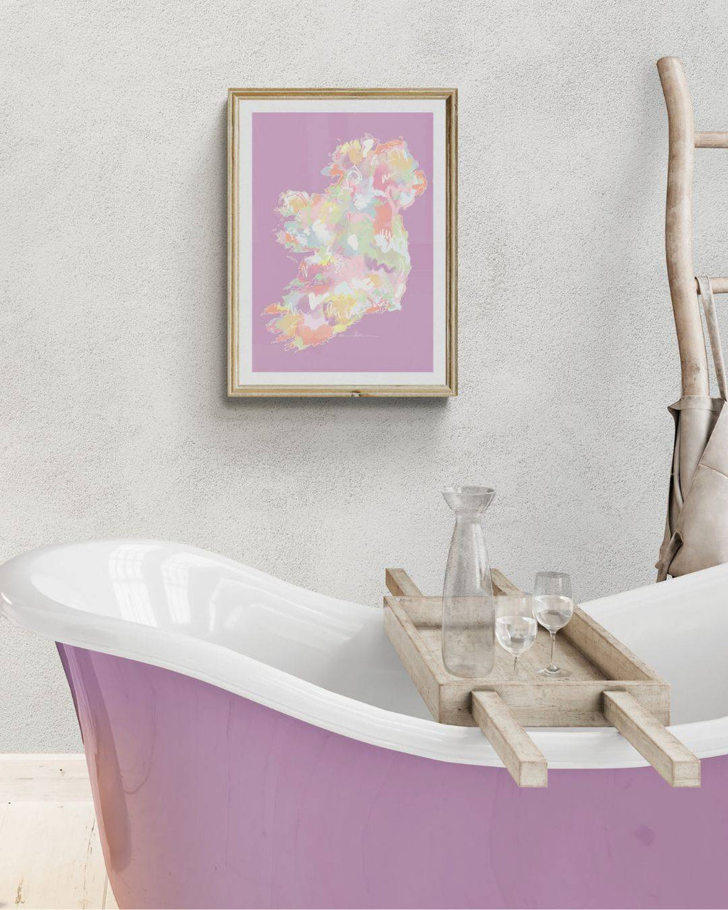 Ireland Map Wall Art featuring a pastel fine art print on A3 silk paper. A stylish and colorful home decor piece, perfect for Irish culture lovers.
